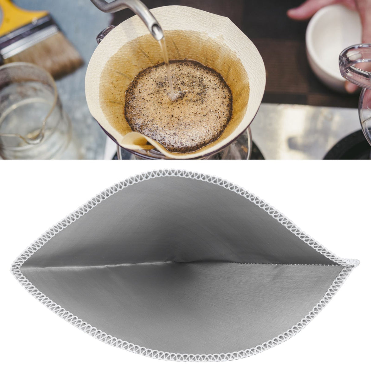 Reusable Pour Over Coffee Filter Stainless Steel Mesh Cone Coffee Filter 1‑2 Cup