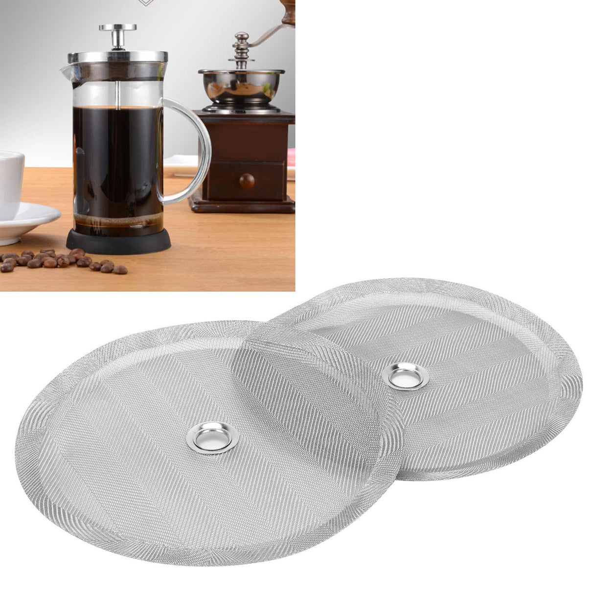 2PCS 100 Mesh Stainless Steel Filter Screen Replacement for Coffee Press Accessory