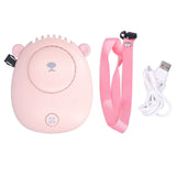 Electric Fan Hanging Neck Portable Mini Fan with 3‑Gear Wind Speed USB Charging for SummerPink