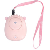 Electric Fan Hanging Neck Portable Mini Fan with 3‑Gear Wind Speed USB Charging for SummerPink - Front View