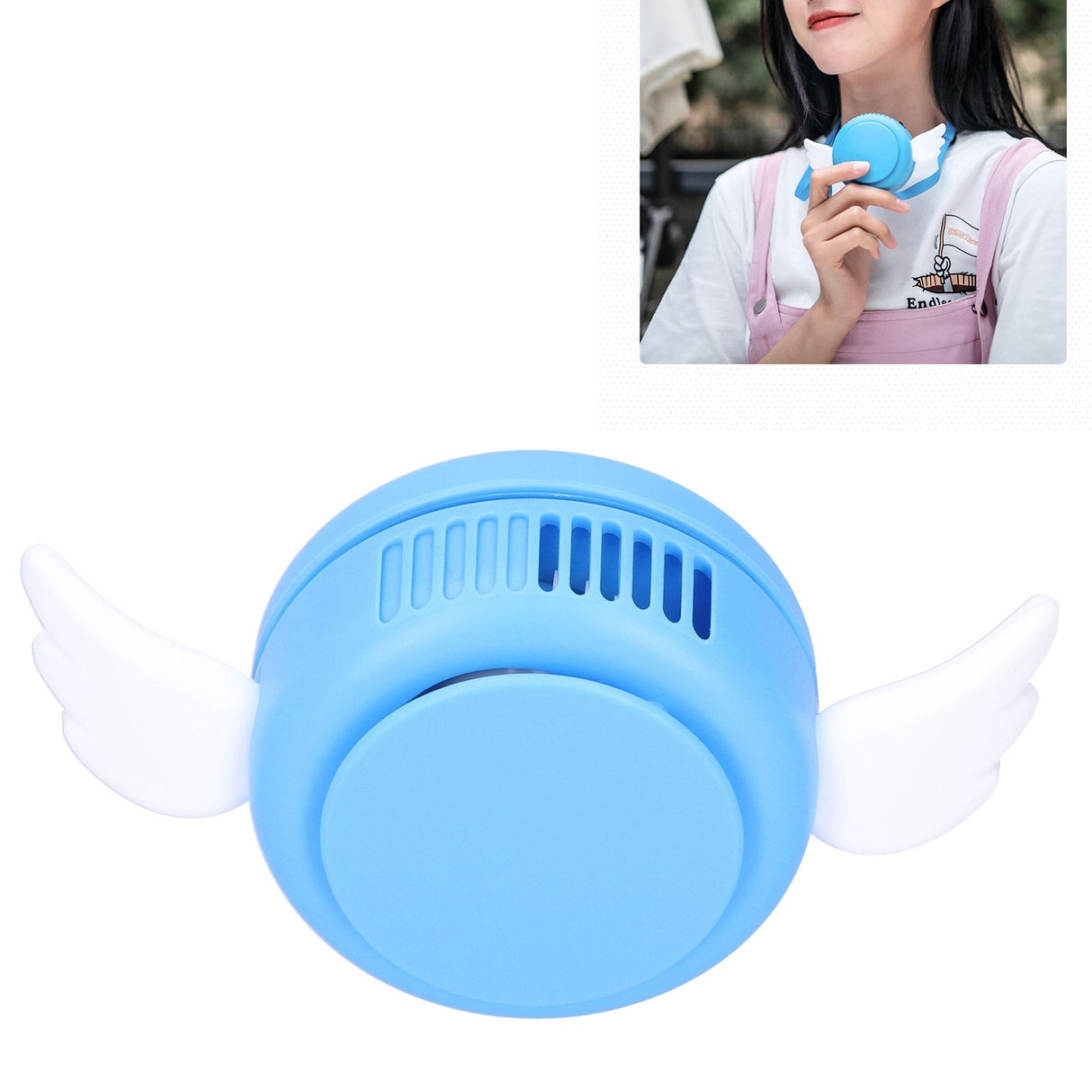 Adjustable USB Charging Electric Fan Portable Hanging Neck No‑Blade Electric Fan for Home OutdoorBlue