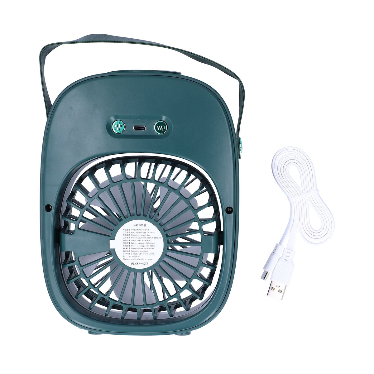 Adjustable Electric Fan Portable Spray Humidification Electric Fan for Home Outdoor DormitoryGreen
