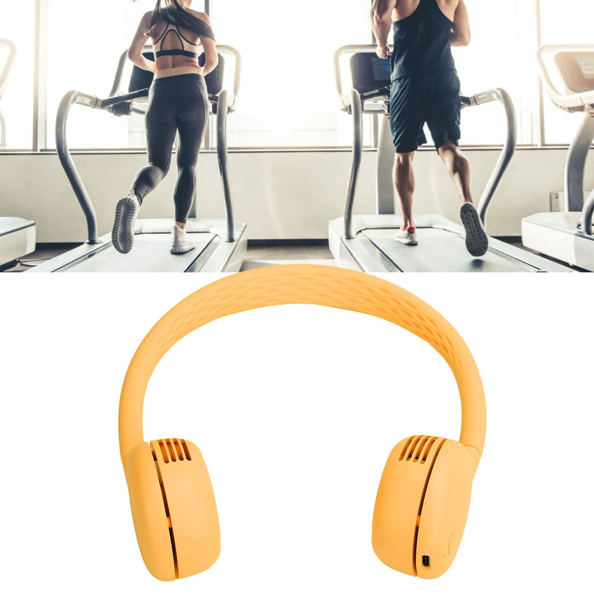 Fanless Hanging Neck Fan Adjustable USB Charging Silent Sports Fan for Home School OutdoorYellow 2000mAh