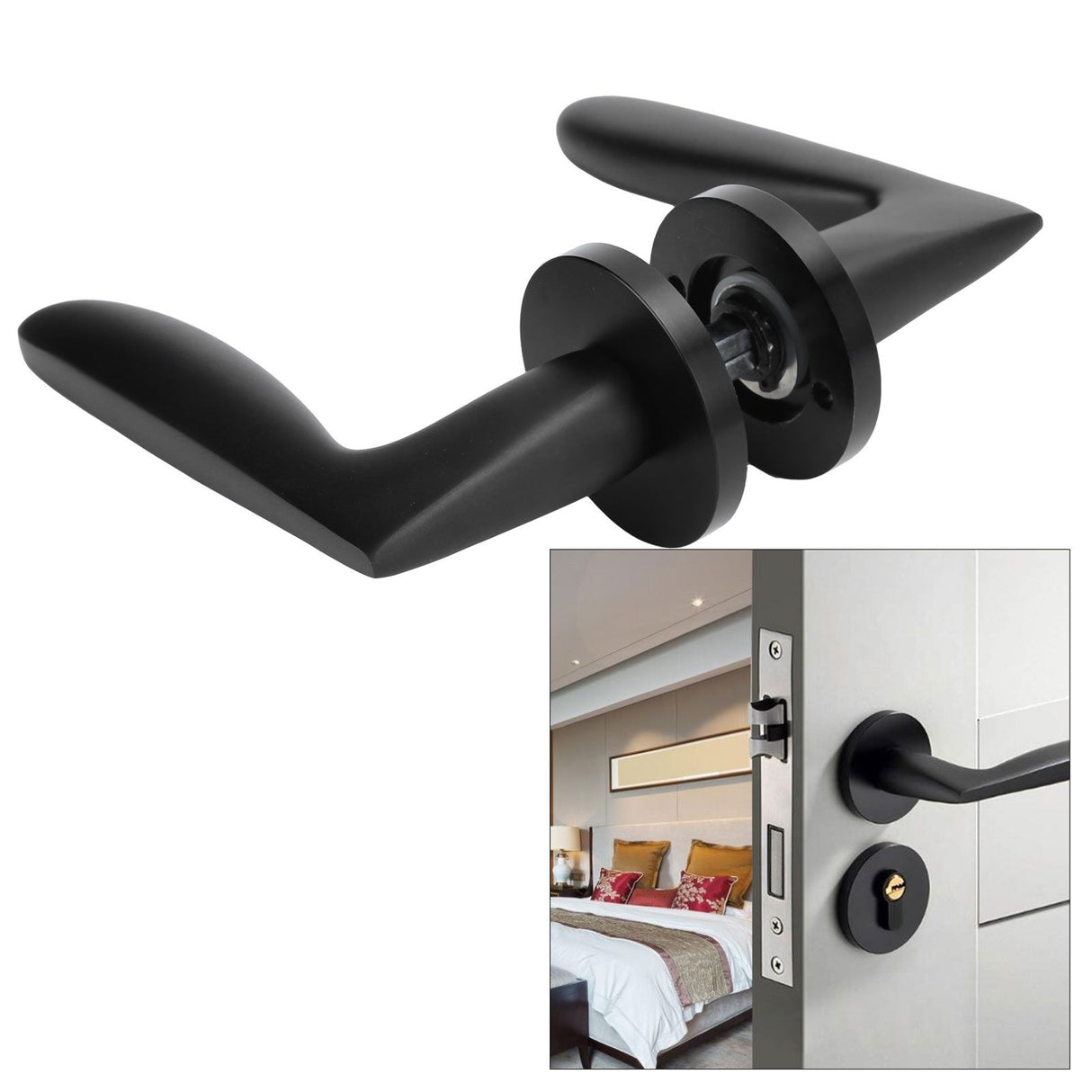 Entry Door Handle Lock Locking Lever Handle Set Reversible for Right Left Sided DoorsH Style