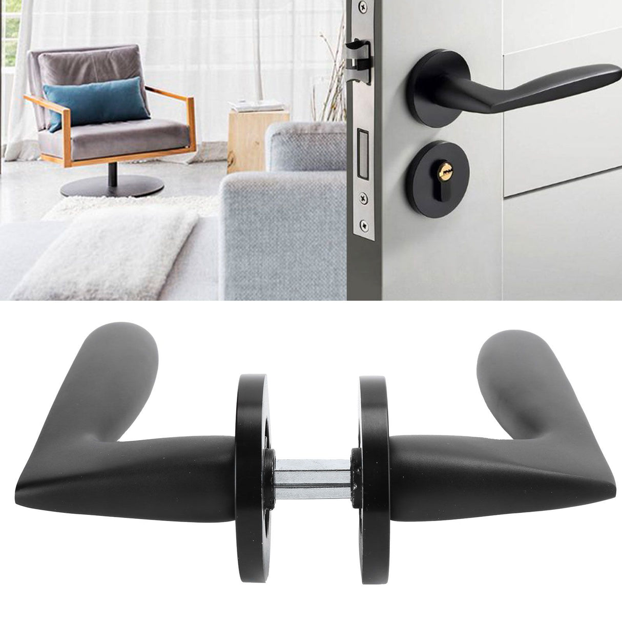 Entry Door Handle Lock Locking Lever Handle Set Reversible for Right Left Sided DoorsH Style
