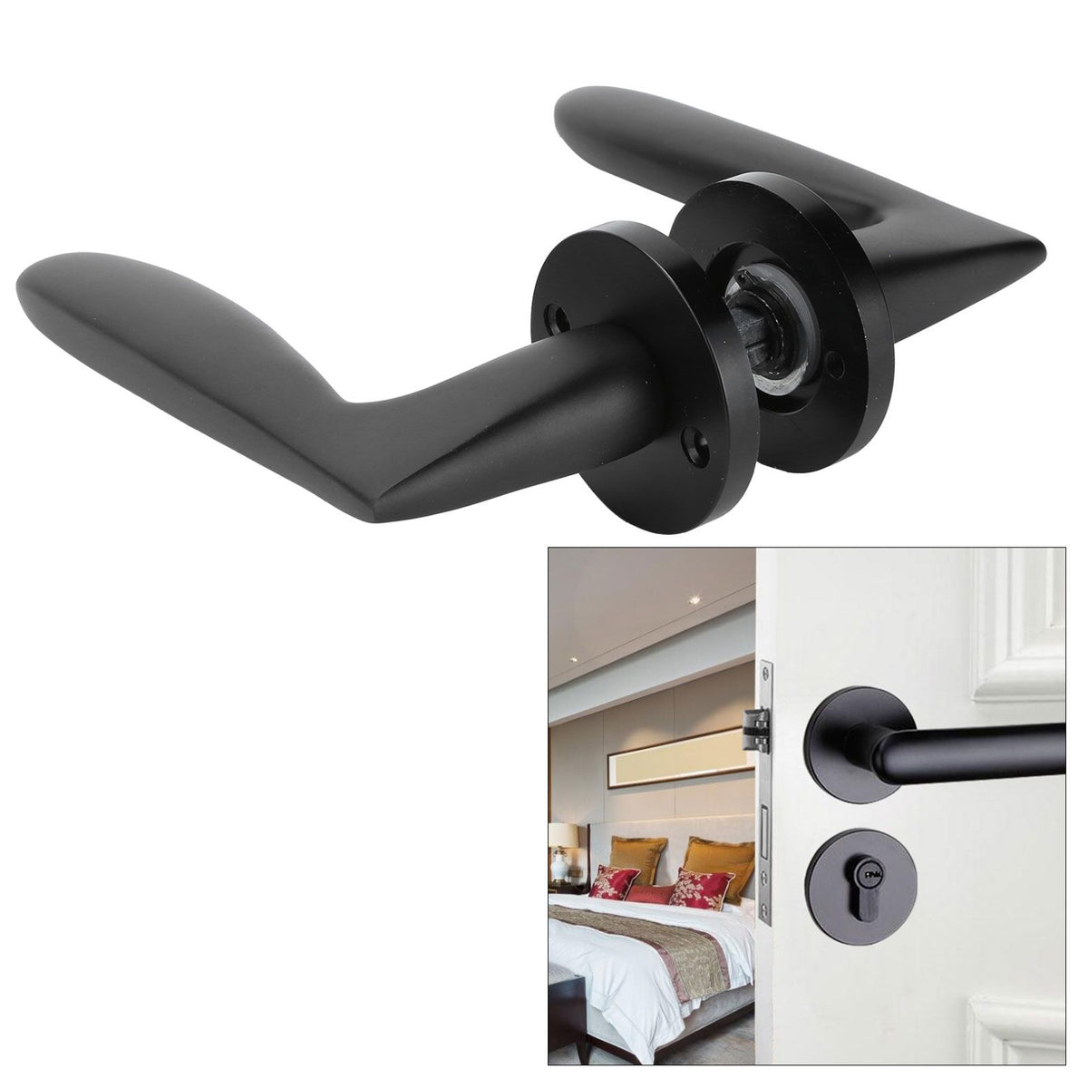 Entry Door Handle Lock Locking Lever Handle Set Reversible for Right Left Sided DoorsK Style