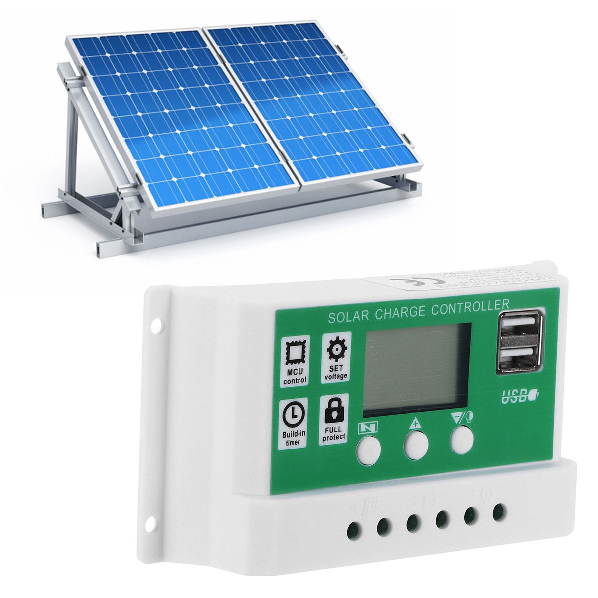 LCD Solar Charge Controller Adjustable 10A 12V 24V PWM Charging Regulator Accessory