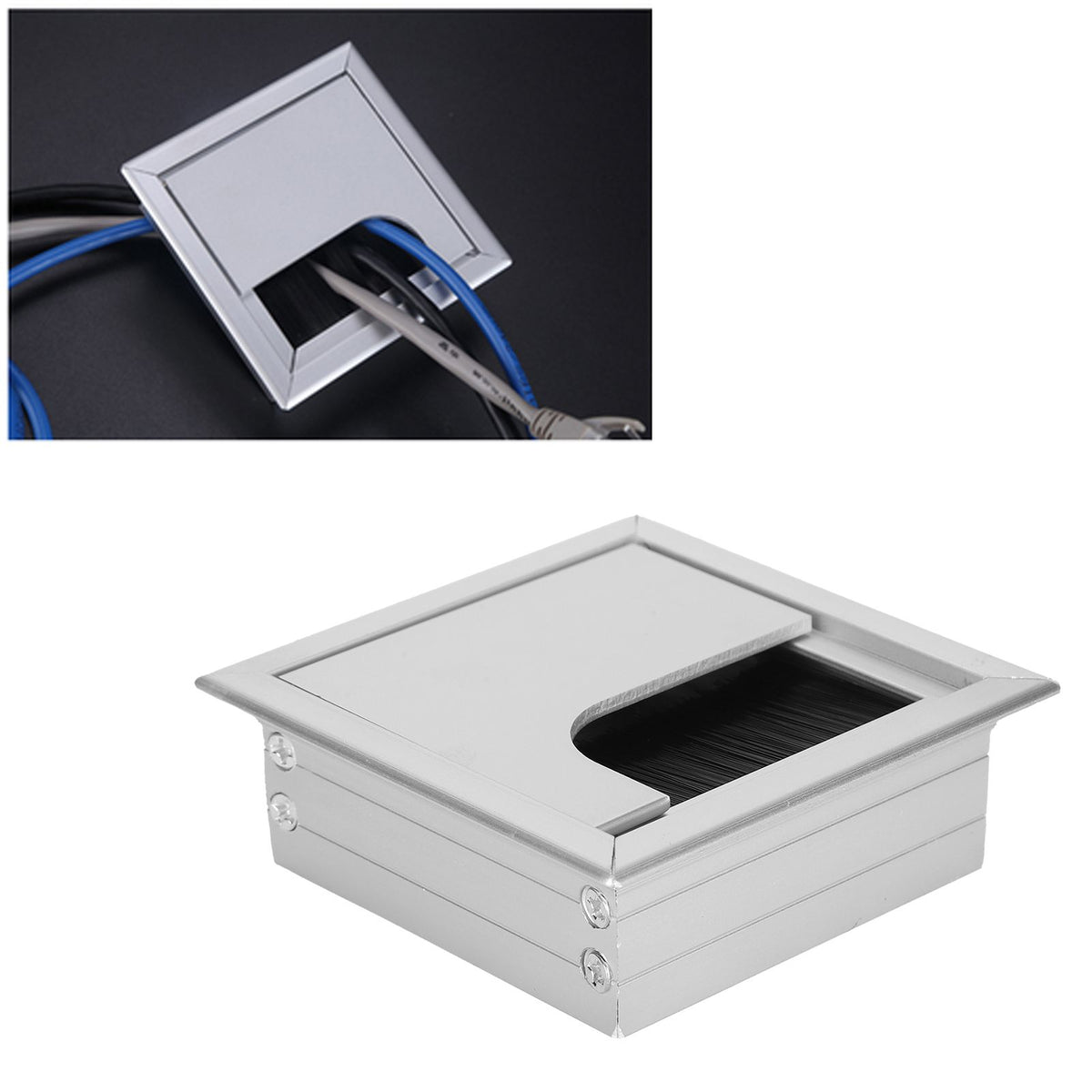 Aluminium Alloy Desk Grommet Table Wire Organizer with Hairbrush for Home and Office