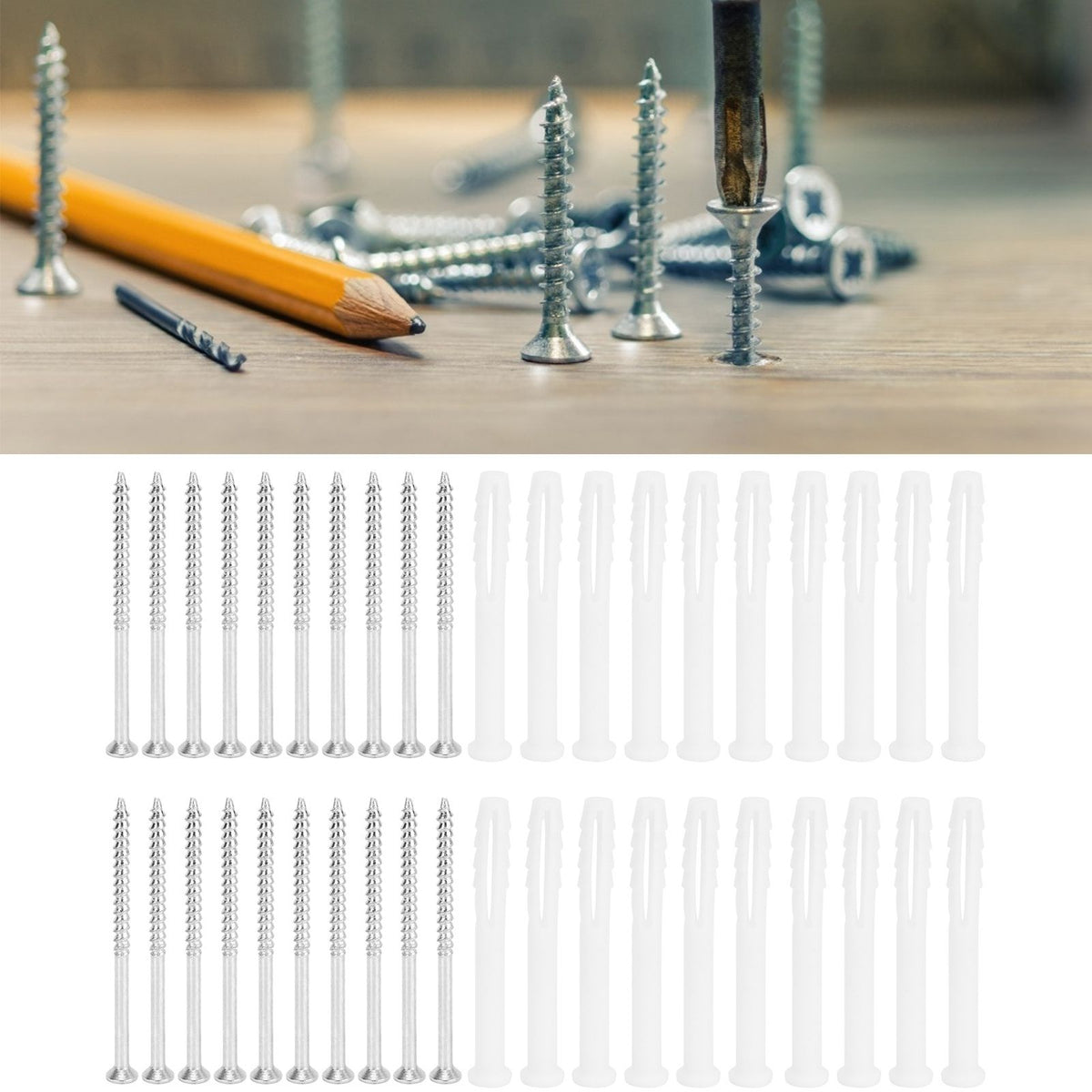 20Set Expansion Screw Tube Kit Cabinet Frame Fixing Wall Anchor Furniture Hardware