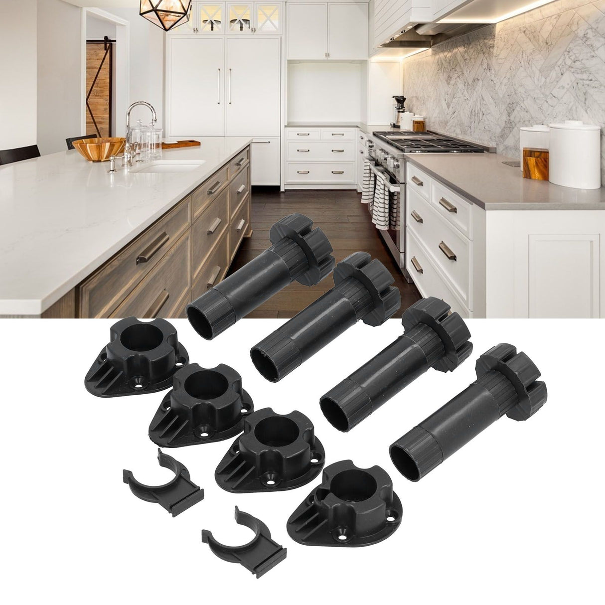 4Set Adjustable Cabinet Feet ABS Support Leg for Cupboard Closet Furnitures Black