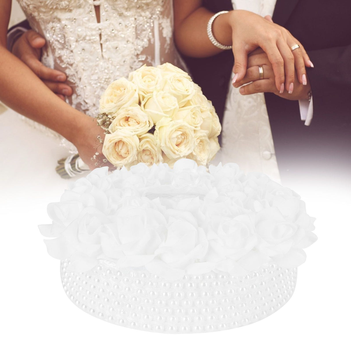 Ring Pillow Box Wedding with Ribbon Bowknot CakeShaped Pearl Rose Ceremony Supplies White(5905 )