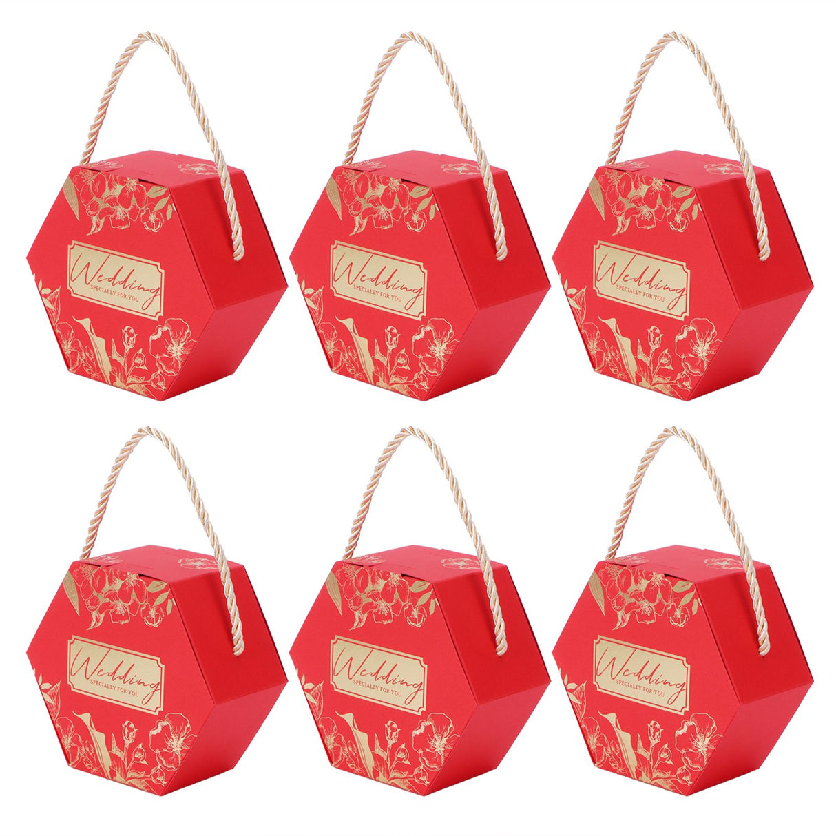 10 Set Candy Boxes Bags Hexagonal Chocolate Gift Boxes with Ropes for Wedding SuppliesRed
