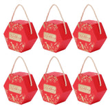10 Set Candy Boxes Bags Hexagonal Chocolate Gift Boxes with Ropes for Wedding SuppliesRed