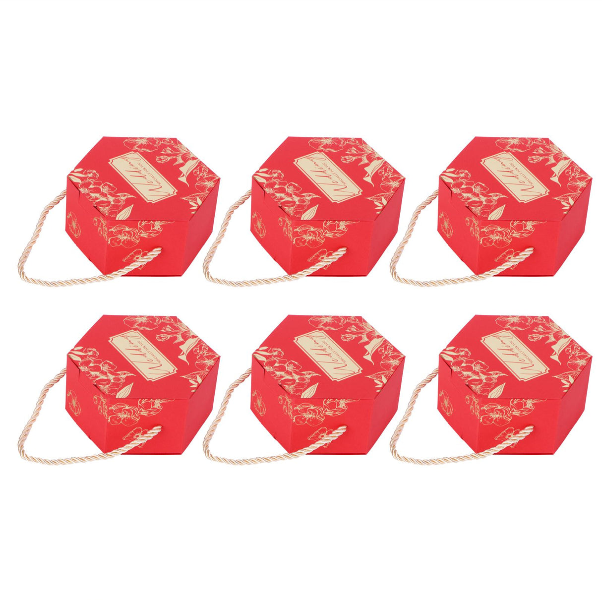 10 Set Candy Boxes Bags Hexagonal Chocolate Gift Boxes with Ropes for Wedding SuppliesRed