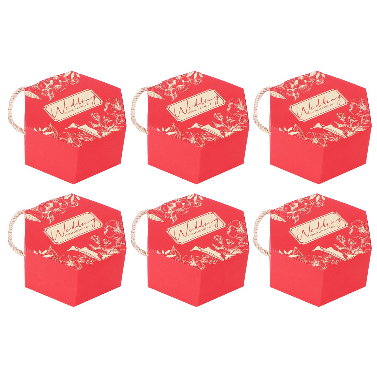 10 Set Candy Boxes Bags Hexagonal Chocolate Gift Boxes with Ropes for Wedding SuppliesRed