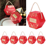 10 Set Candy Boxes Bags Hexagonal Chocolate Gift Boxes with Ropes for Wedding SuppliesRed