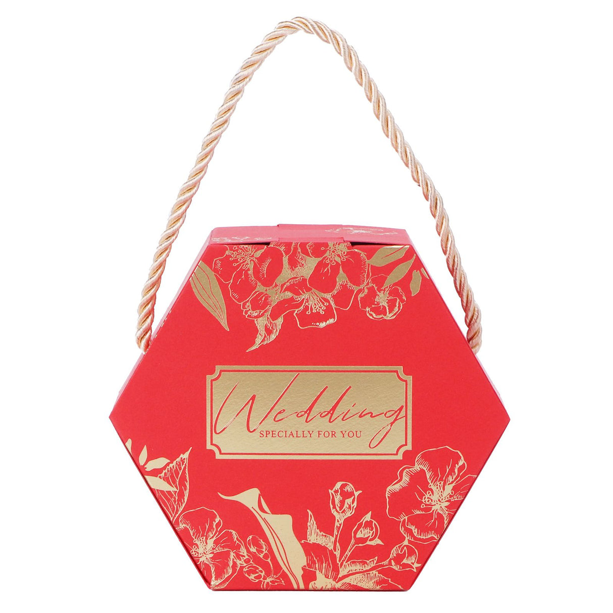 10 Set Candy Boxes Bags Hexagonal Chocolate Gift Boxes with Ropes for Wedding SuppliesRed