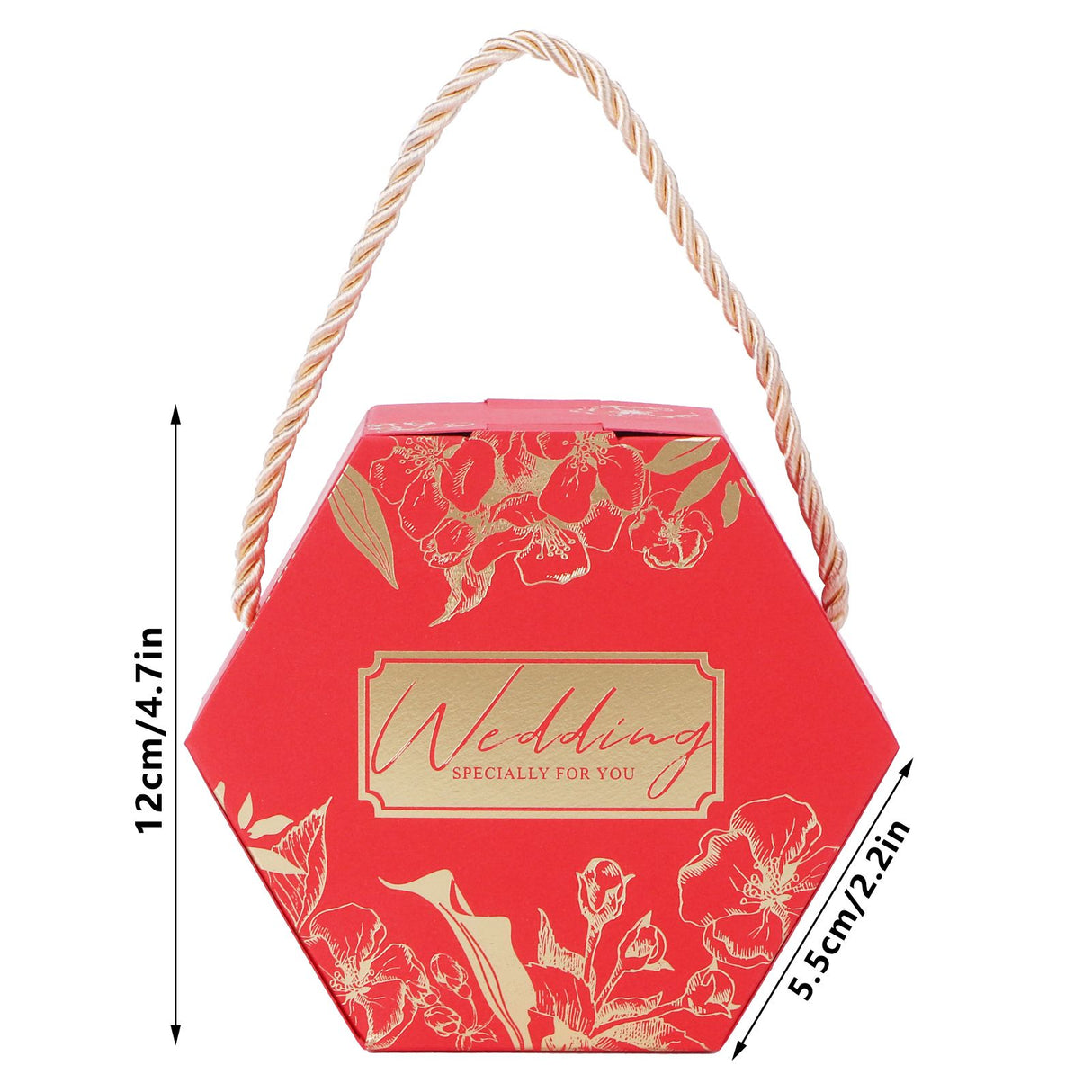10 Set Candy Boxes Bags Hexagonal Chocolate Gift Boxes with Ropes for Wedding SuppliesRed