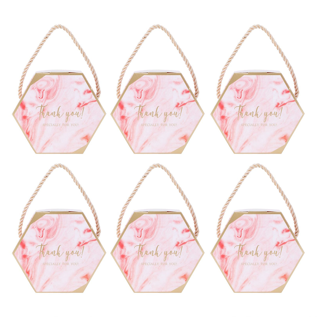 10 Set Candy Boxes Bags Hexagonal Chocolate Gift Boxes with Ropes for Wedding SuppliesPink