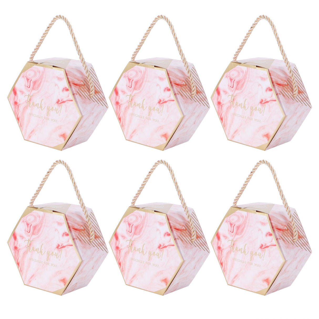 10 Set Candy Boxes Bags Hexagonal Chocolate Gift Boxes with Ropes for Wedding SuppliesPink