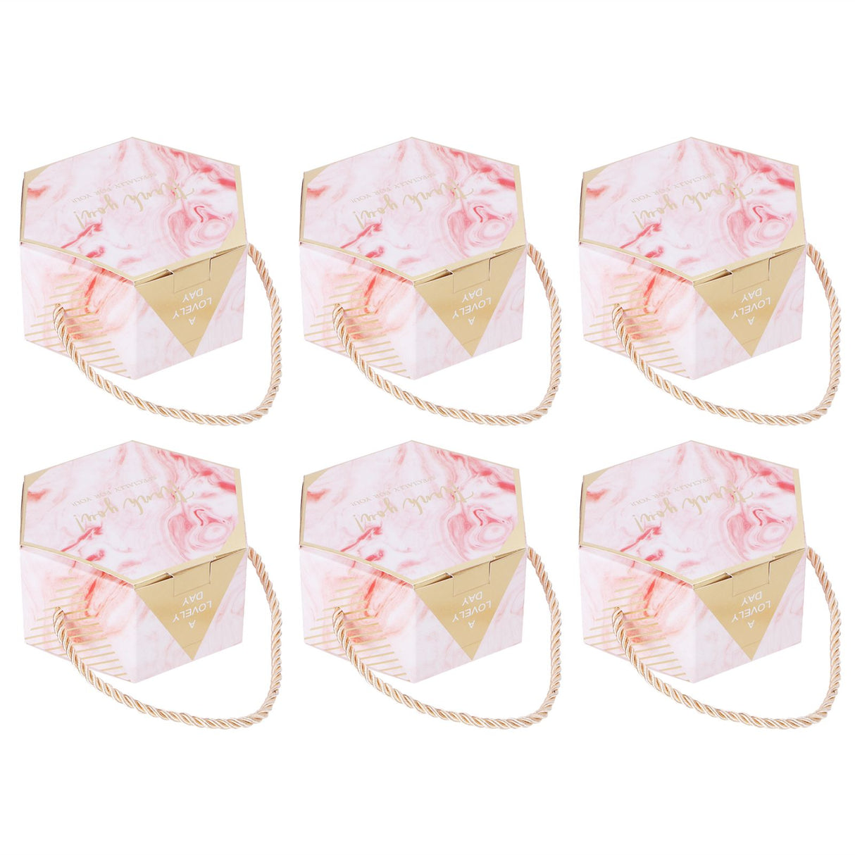 10 Set Candy Boxes Bags Hexagonal Chocolate Gift Boxes with Ropes for Wedding SuppliesPink