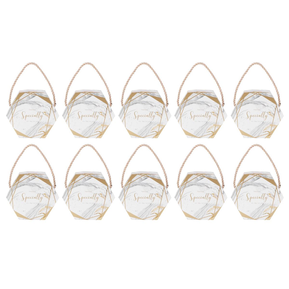 10 Set Candy Boxes Bags Hexagonal Chocolate Gift Boxes with Ropes for Wedding SuppliesMarble