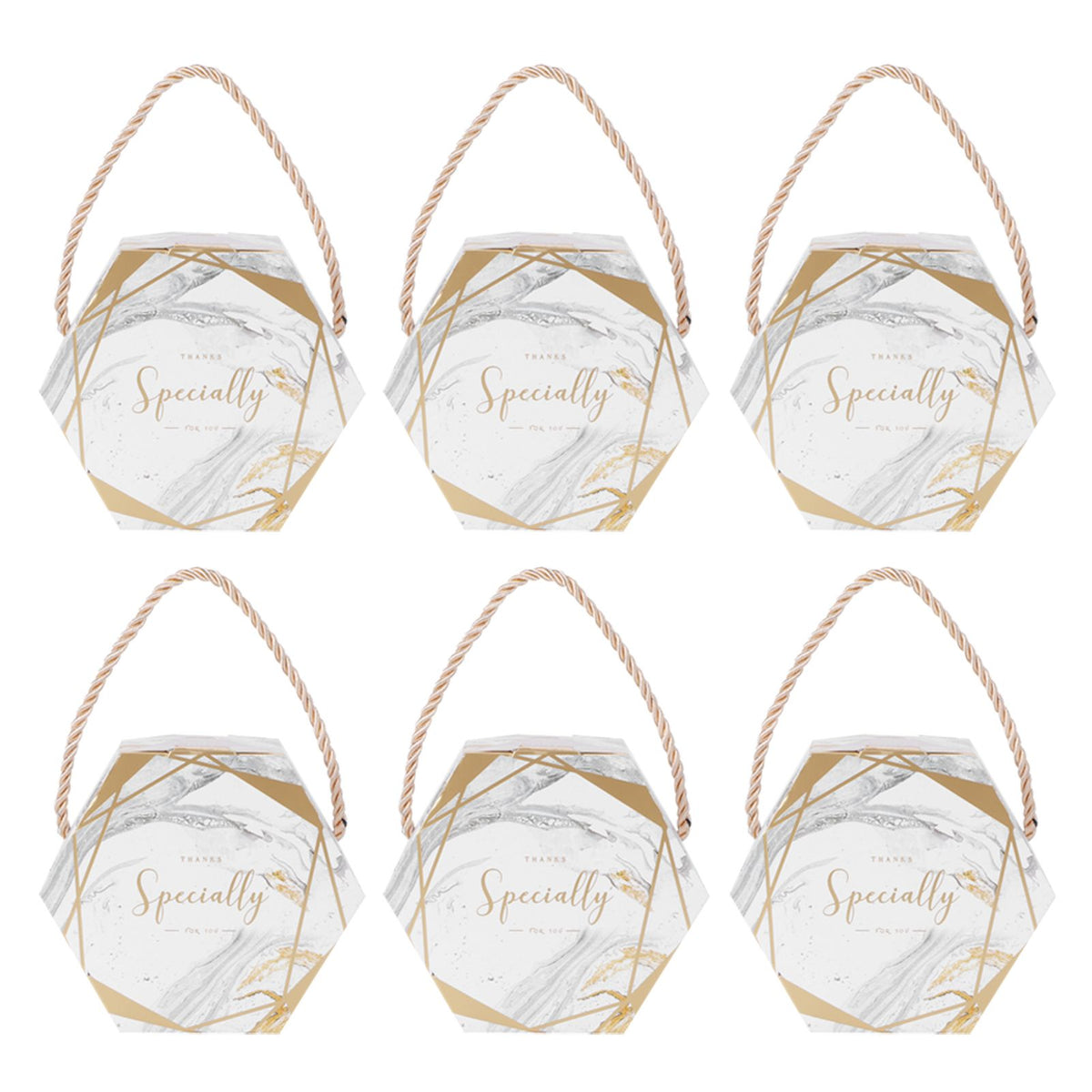 10 Set Candy Boxes Bags Hexagonal Chocolate Gift Boxes with Ropes for Wedding SuppliesMarble