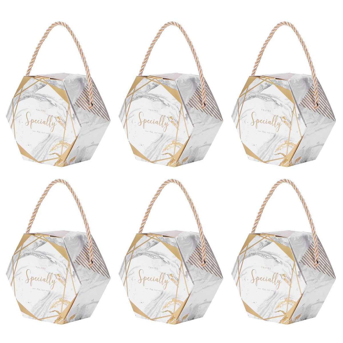 10 Set Candy Boxes Bags Hexagonal Chocolate Gift Boxes with Ropes for Wedding SuppliesMarble