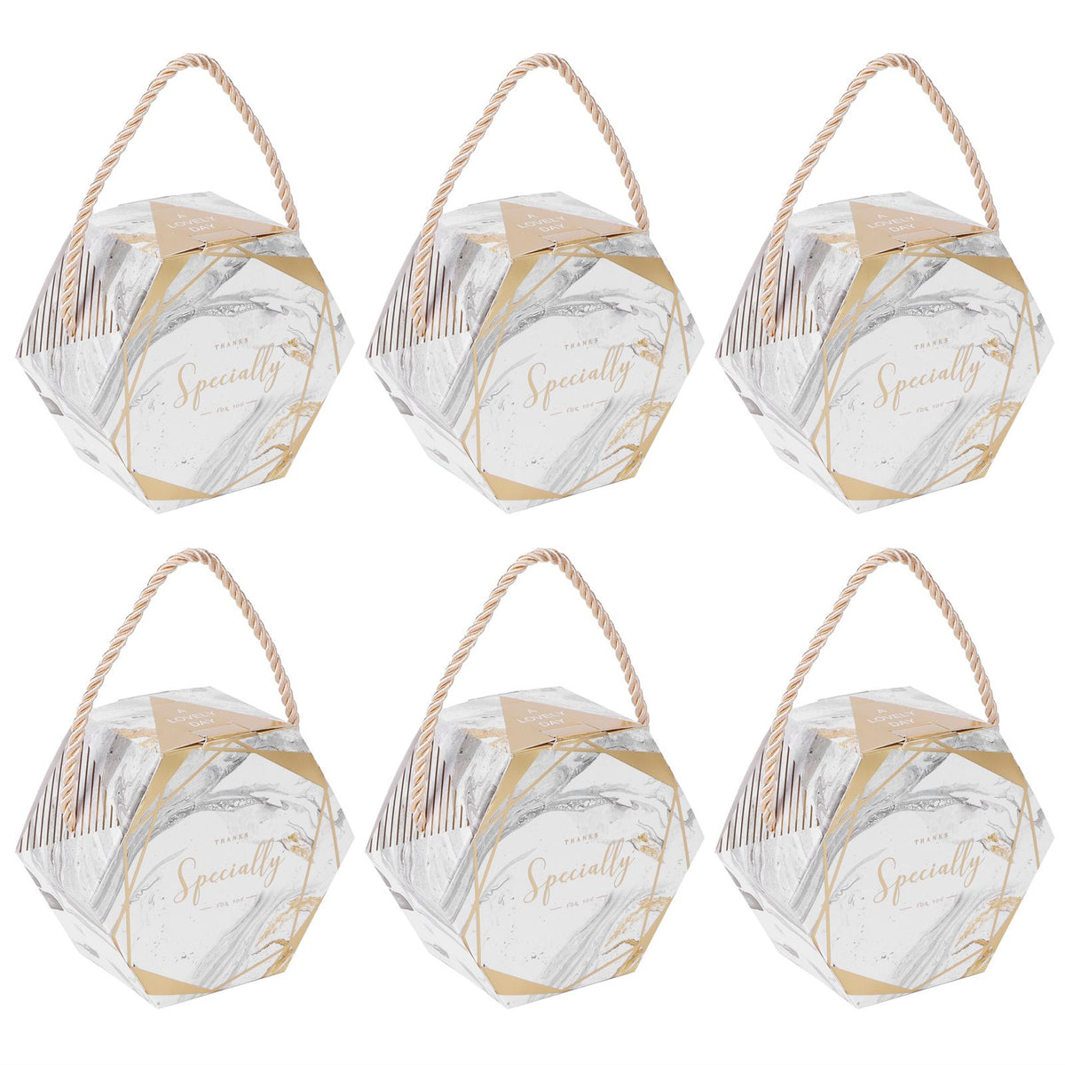 10 Set Candy Boxes Bags Hexagonal Chocolate Gift Boxes with Ropes for Wedding SuppliesMarble
