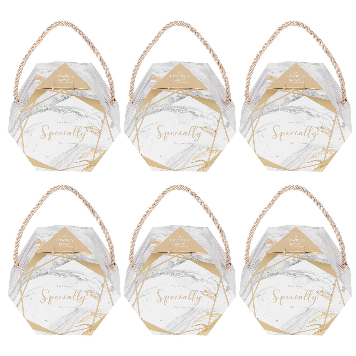 10 Set Candy Boxes Bags Hexagonal Chocolate Gift Boxes with Ropes for Wedding SuppliesMarble