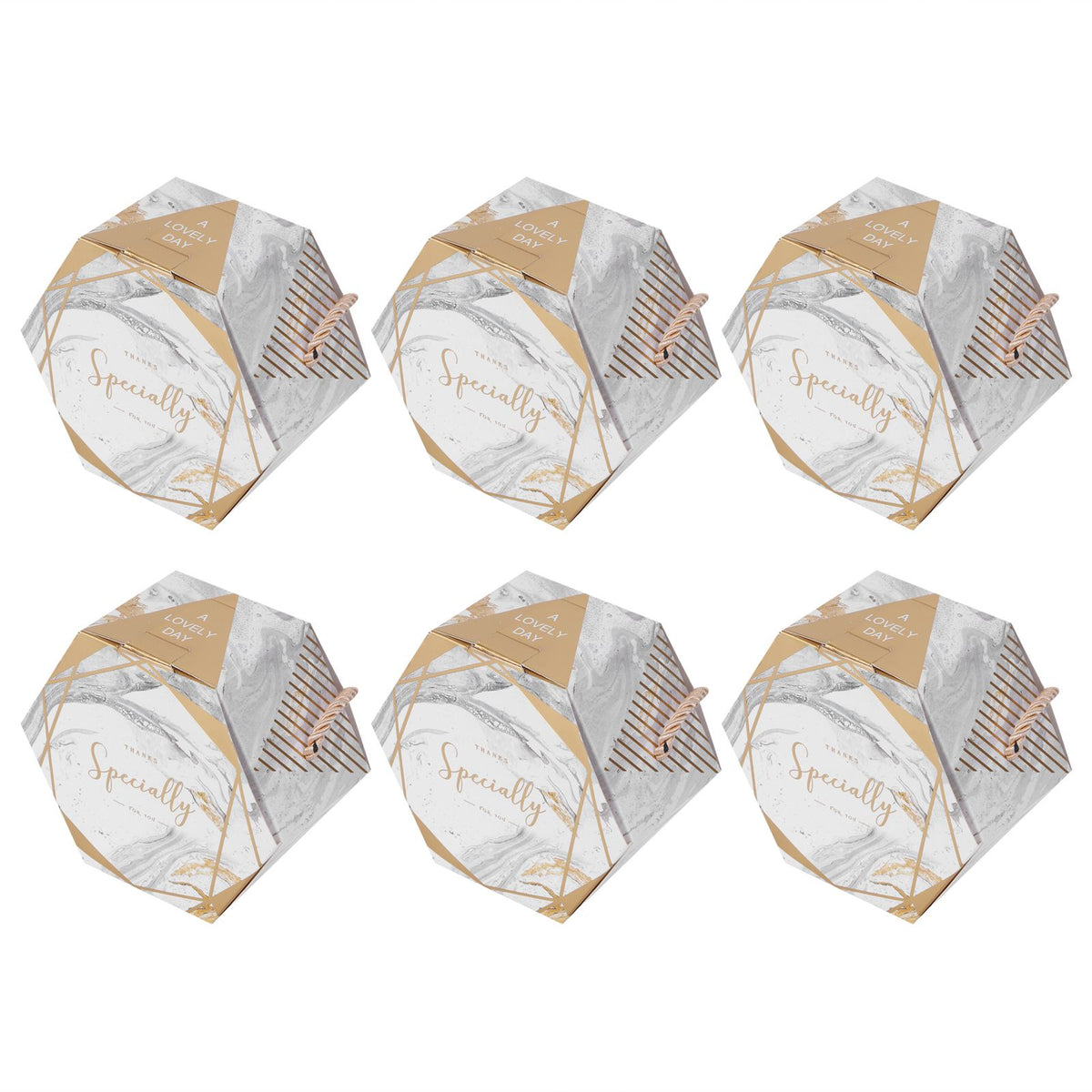 10 Set Candy Boxes Bags Hexagonal Chocolate Gift Boxes with Ropes for Wedding SuppliesMarble