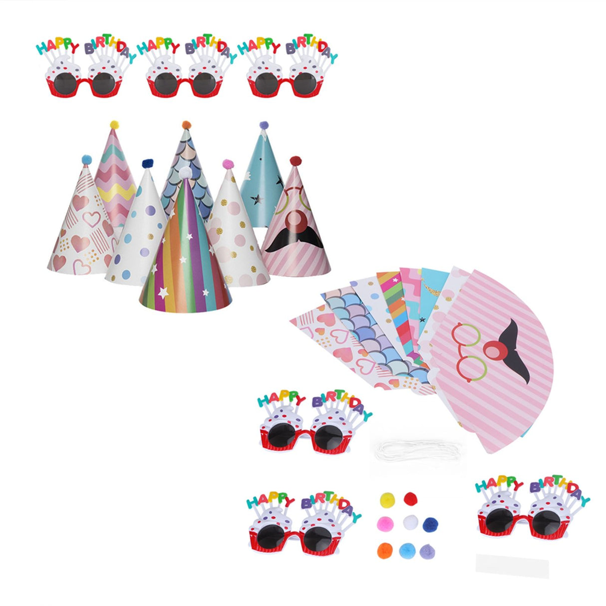 Birthday Funny Glasses and Foldable Party Cone Hats Birthday Supplies for Kids Adults