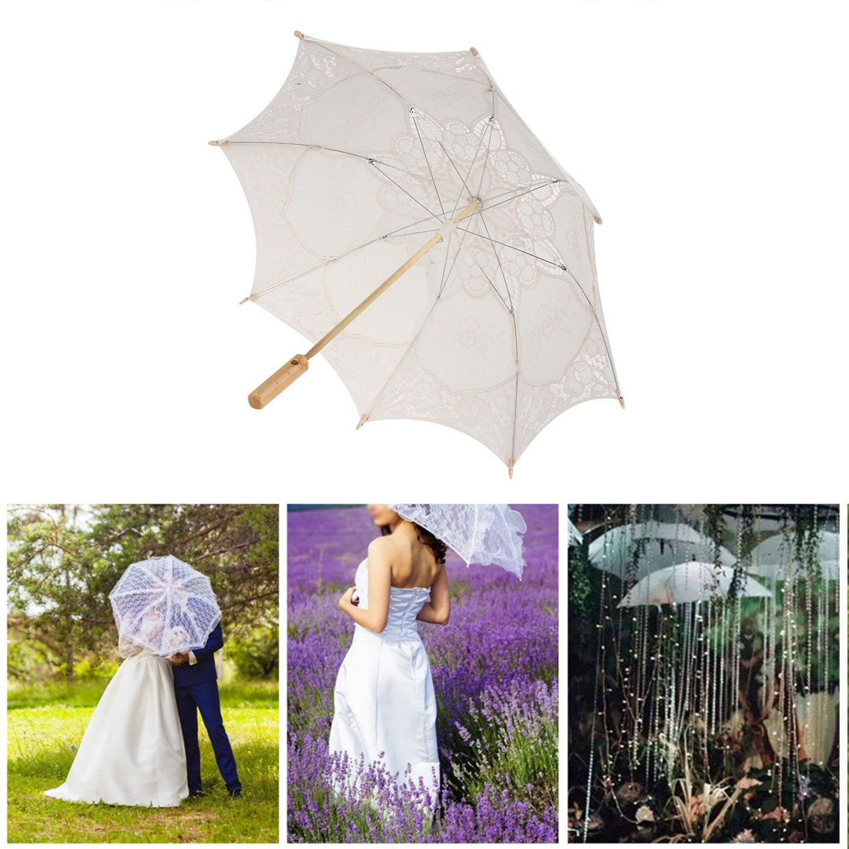 Lace Umbrella Wedding Bridal Parasol Umbrella for Photography Props Wedding SuppliesL Beige