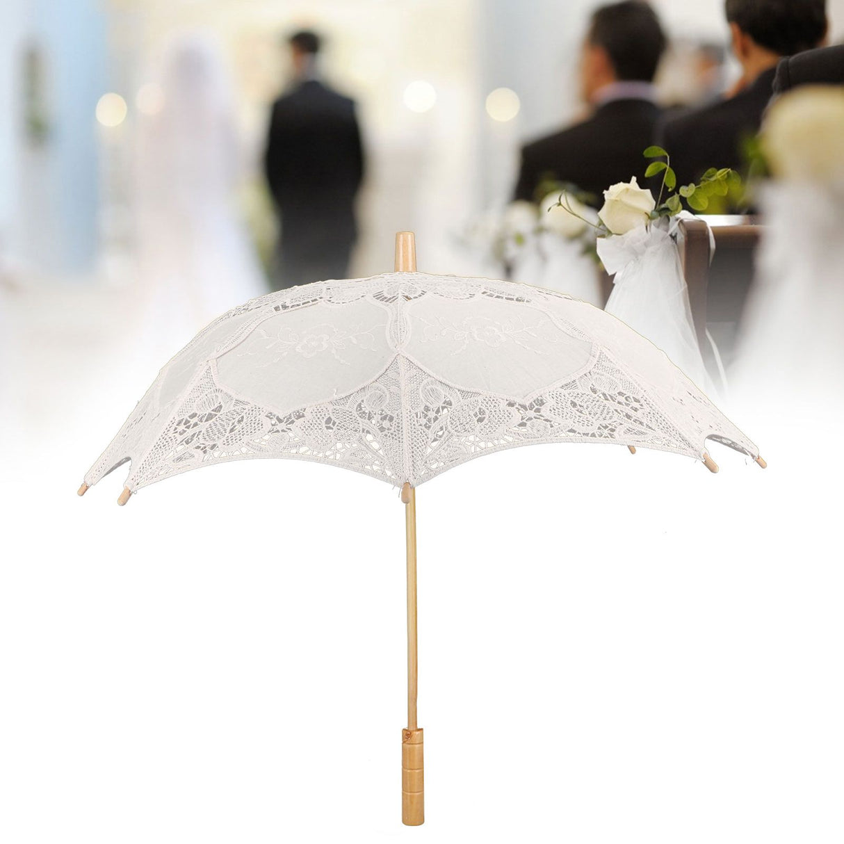 Lace Umbrella Wedding Bridal Parasol Umbrella for Photography Props Wedding SuppliesL Beige