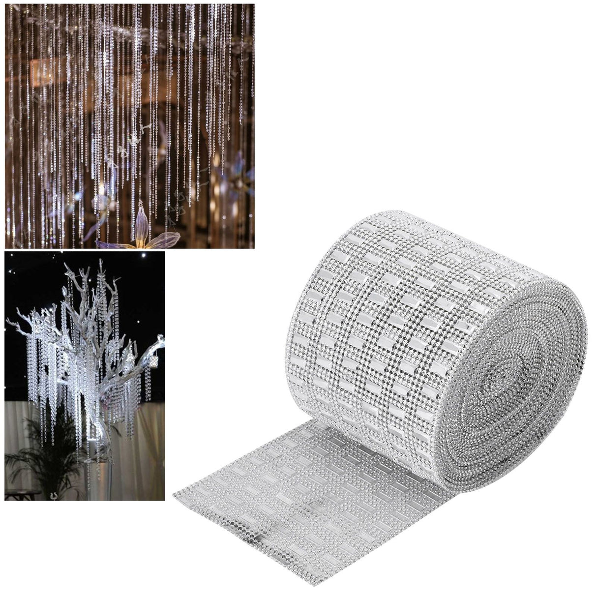 Plastic Imitation Diamonds Hollow Mesh Rhinestones Ribbon Wrap for Wedding Decor DIY Clothing