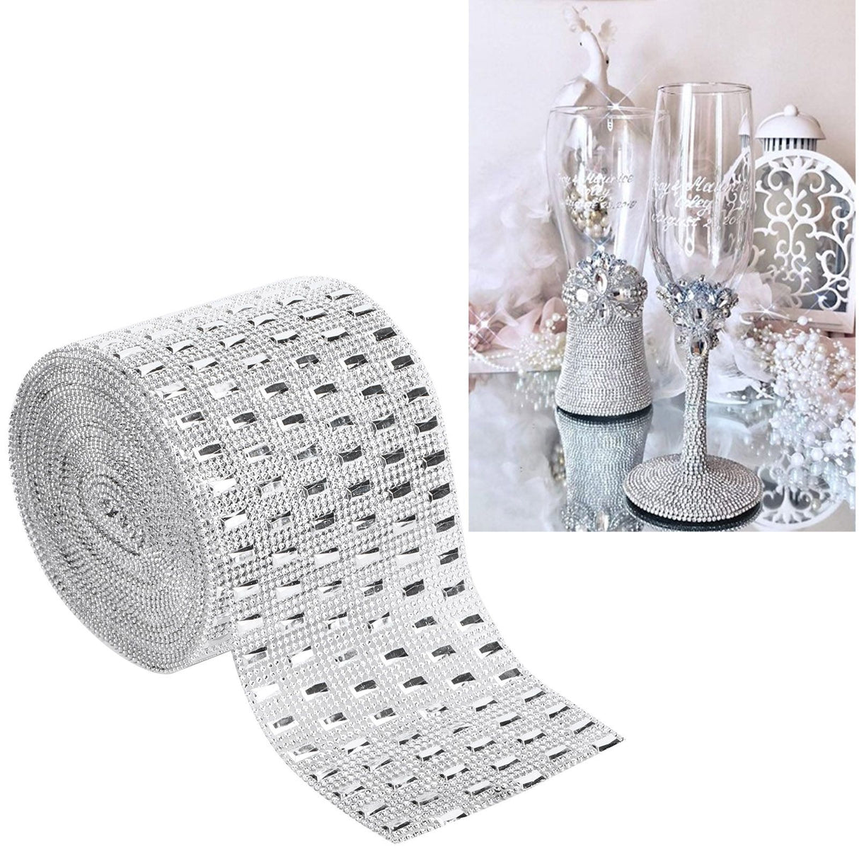 Plastic Imitation Diamonds Hollow Mesh Rhinestones Ribbon Wrap for Wedding Decor DIY Clothing