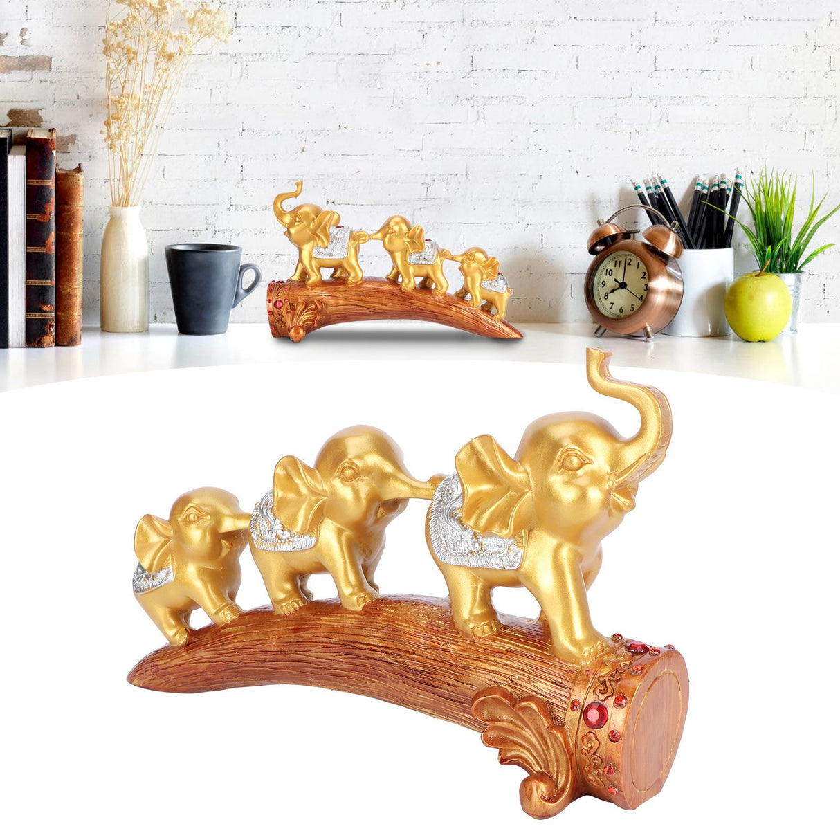Elephant Statue Sculpture Innovative Synthetic Resin Ornaments Desktop Furnishing Gold