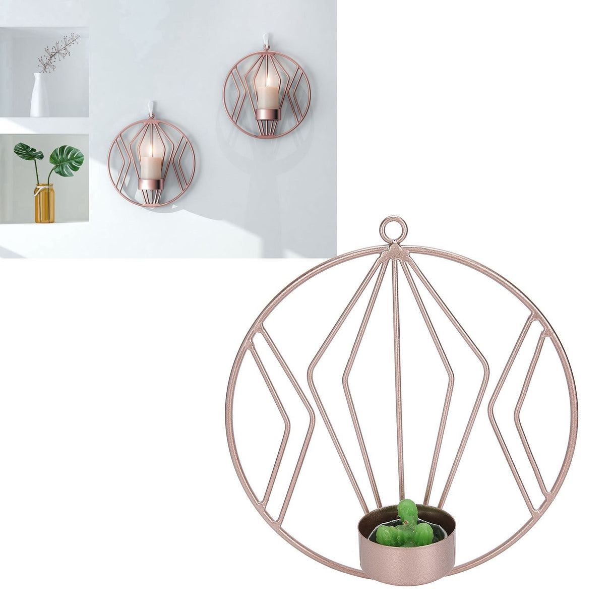 Candle Holder Innovative Geometric Round Wall Mounted Candlestick Ornament Rose Gold
