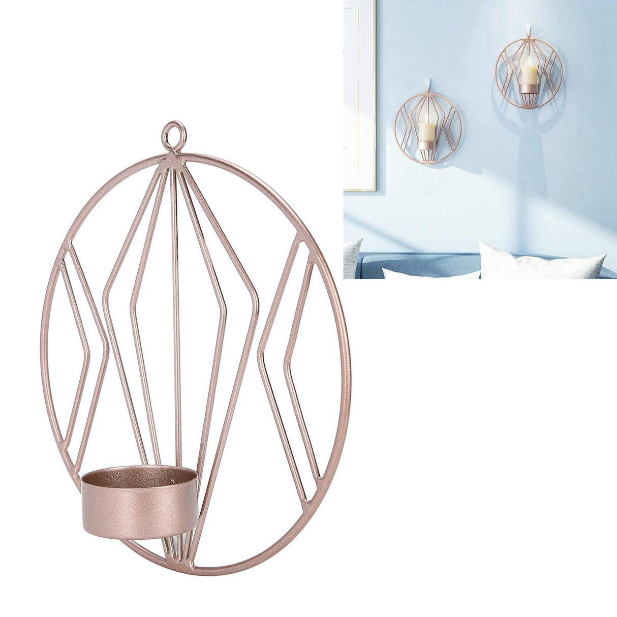 Candle Holder Innovative Geometric Round Wall Mounted Candlestick Ornament Rose Gold