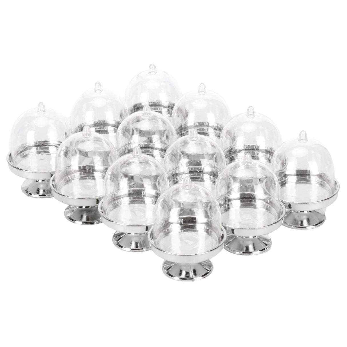 12 Set Mini Candy Box Cake Stand Cupcake Candy Display Plate with Lid Party SuppliesBottom Silver
