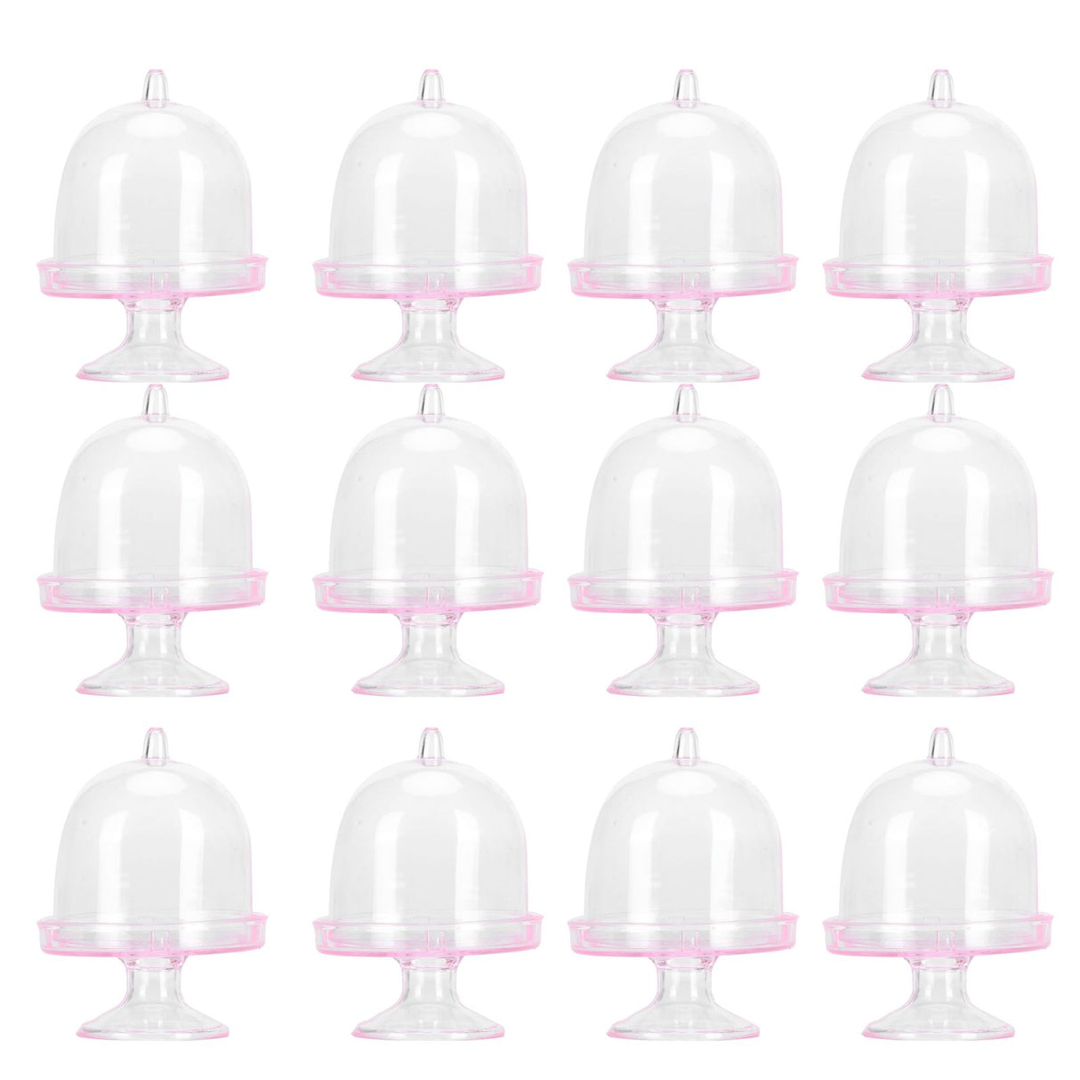 12 Set Mini Candy Box Cake Stand Cupcake Candy Display Plate with Lid Party SuppliesPink