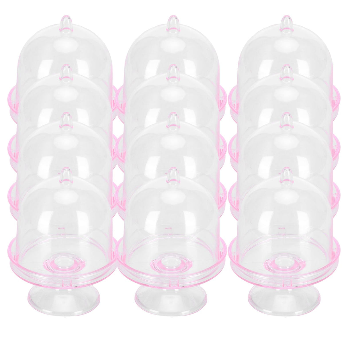 12 Set Mini Candy Box Cake Stand Cupcake Candy Display Plate with Lid Party SuppliesPink