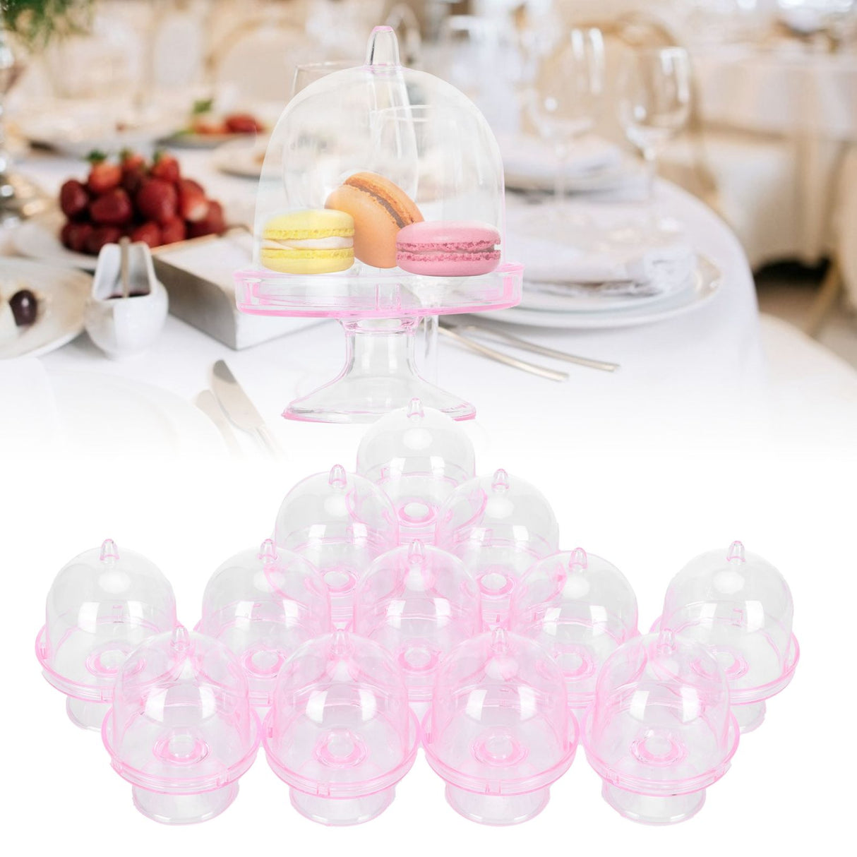 12 Set Mini Candy Box Cake Stand Cupcake Candy Display Plate with Lid Party SuppliesPink