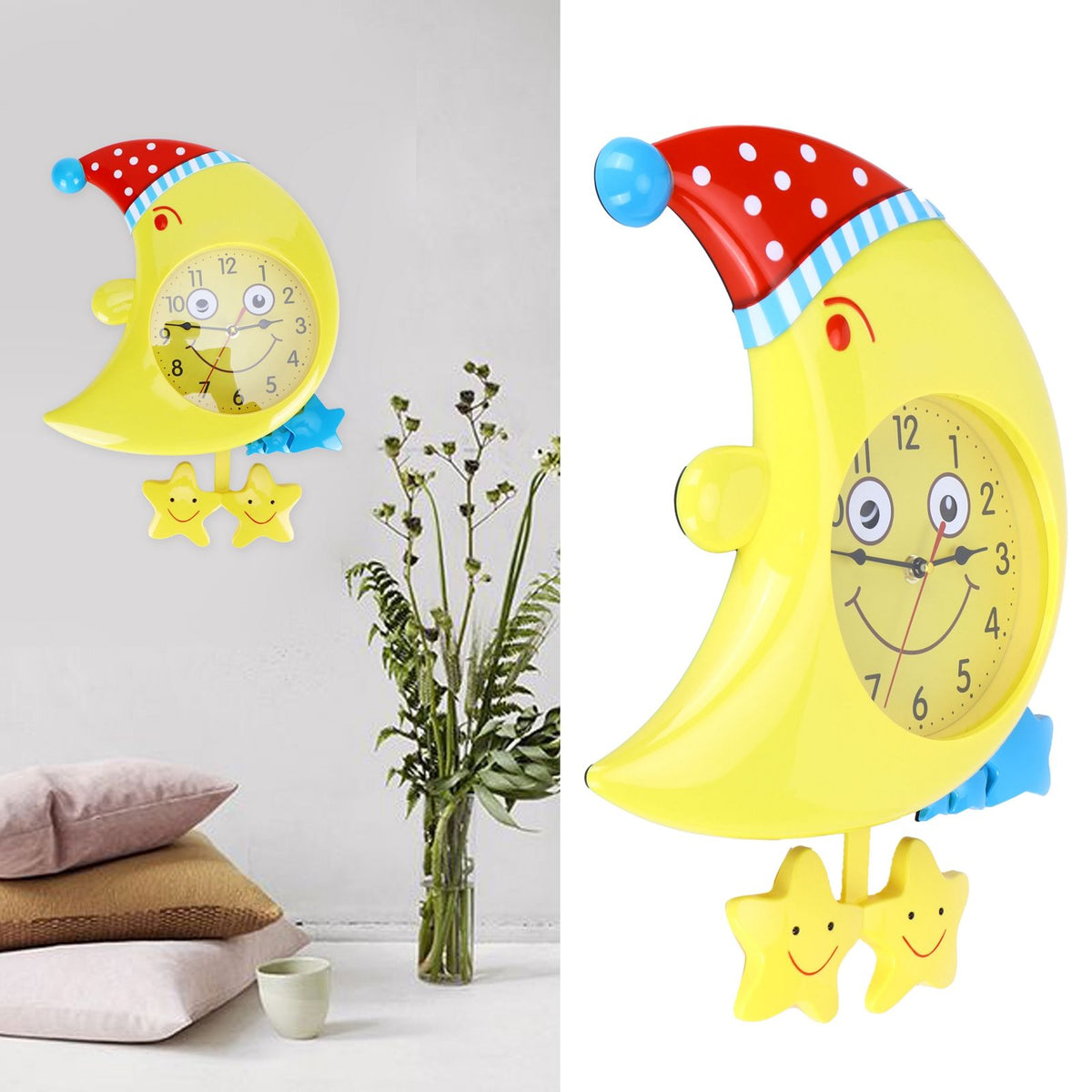 Wall Clock Cartoon Silent Non Ticking Decorative Wall Clock for Kid's Bedroom Studyroom Decor