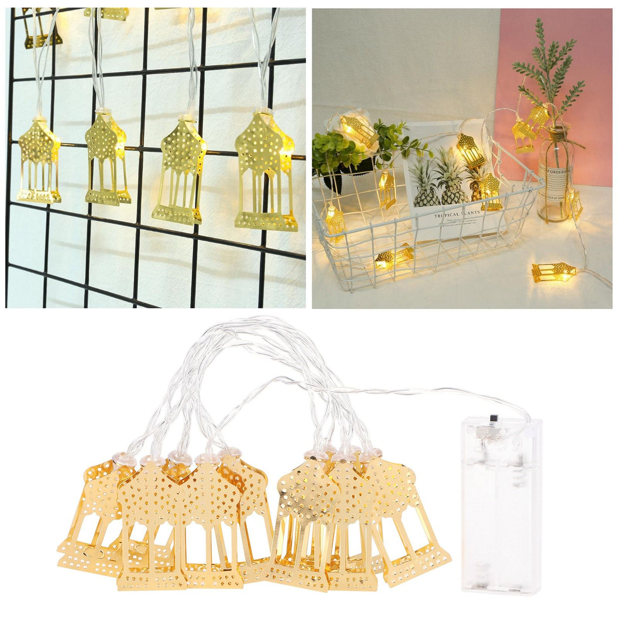 1.5m String Light Muslim Innovative Wrought Iron Ramadan Decoration Ornament Gold