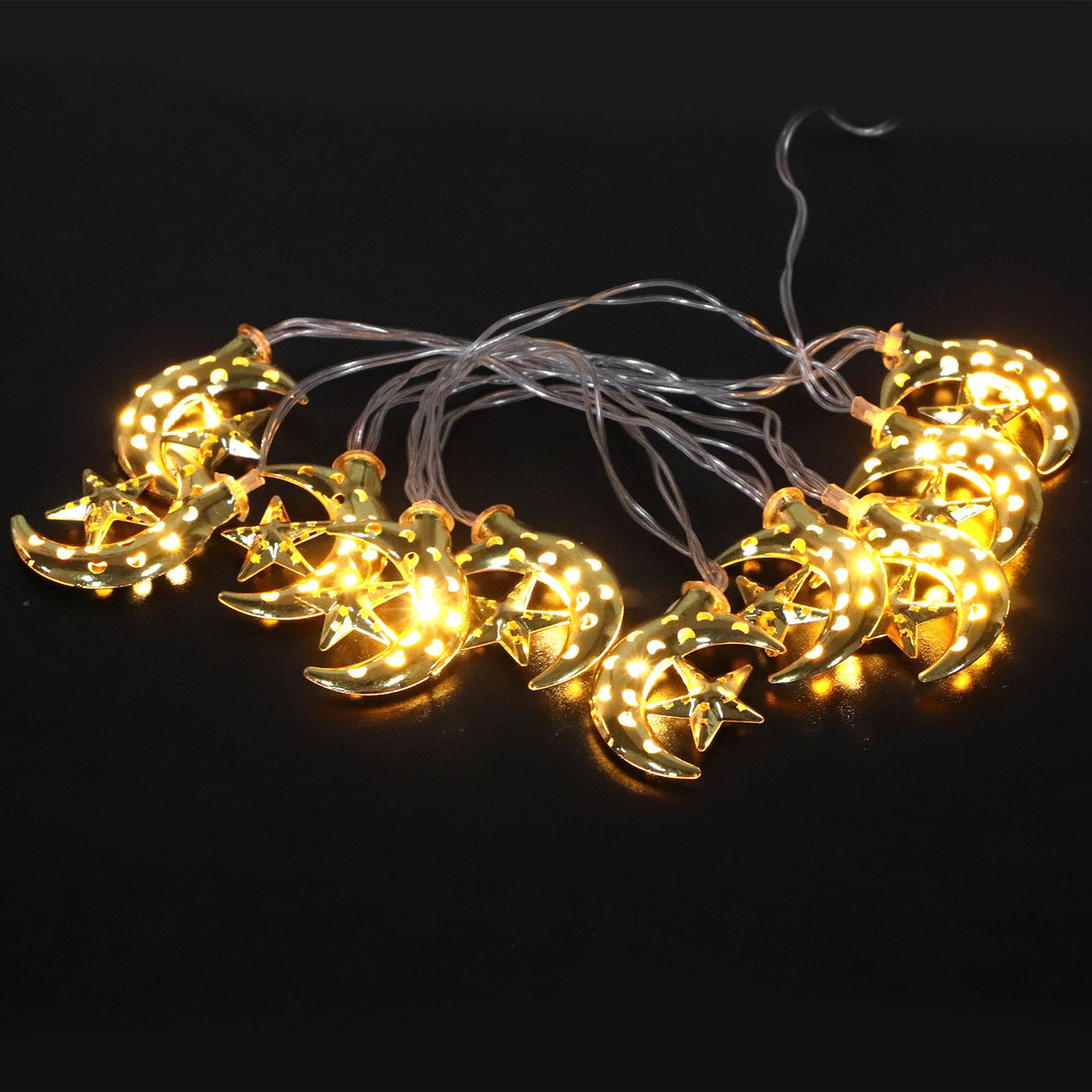 LED Light String Hollow Moon Star Shape Lamp Muslim Ramadan Festive Decoration Craft
