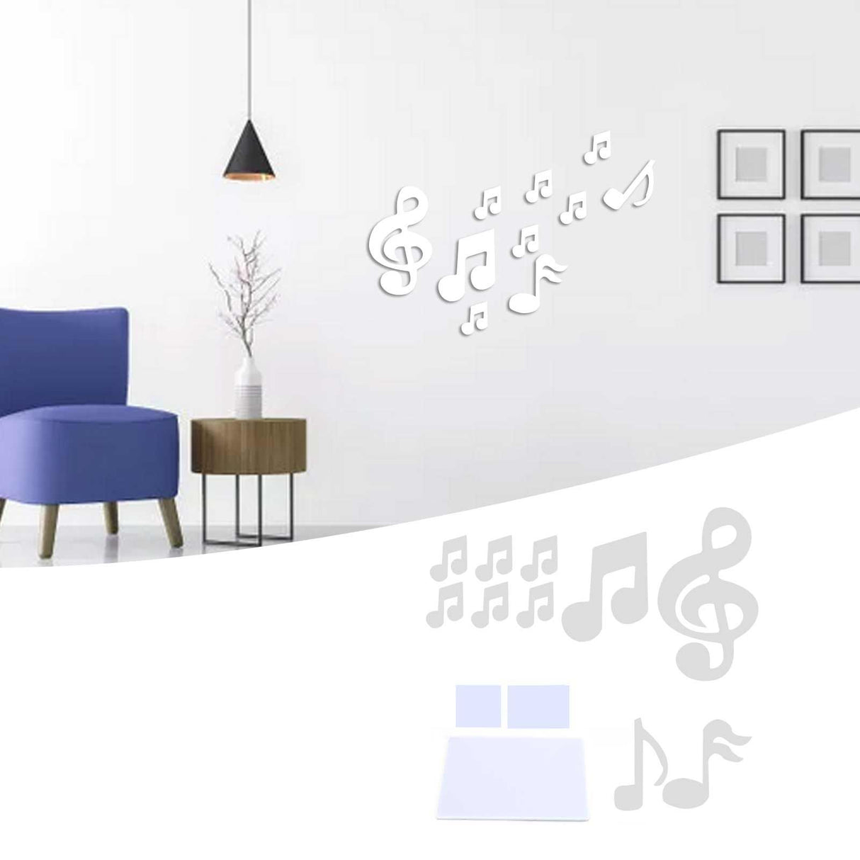 Music Note Wall Sticker DIY Innovative Embossed Decals Home Bedroom Background DecorationSilver