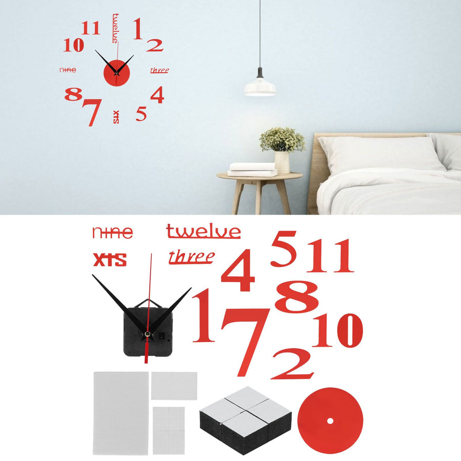 Modern DIY Digital Wall Clock Sticker Decals for Home Living Room Office DecorationRed