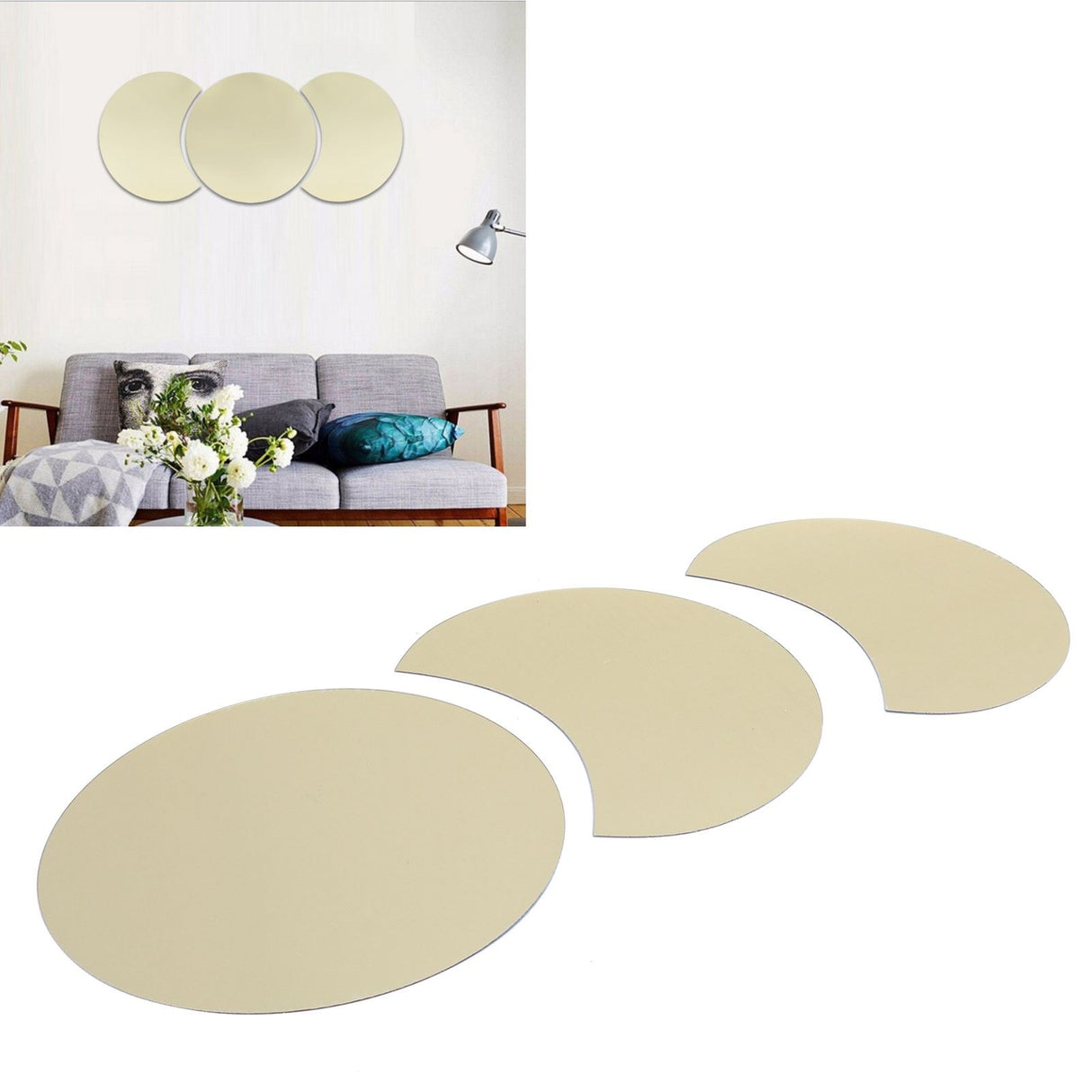Round Mirror Wall Sticker DIY Wall Decal for Home Living Room TV Background Bedroom DecorGold