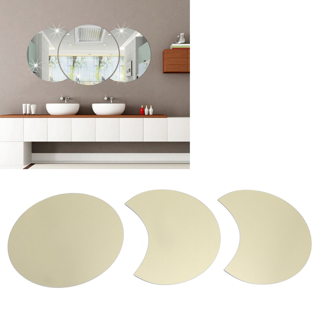 Round Mirror Wall Sticker DIY Wall Decal for Home Living Room TV Background Bedroom DecorGold